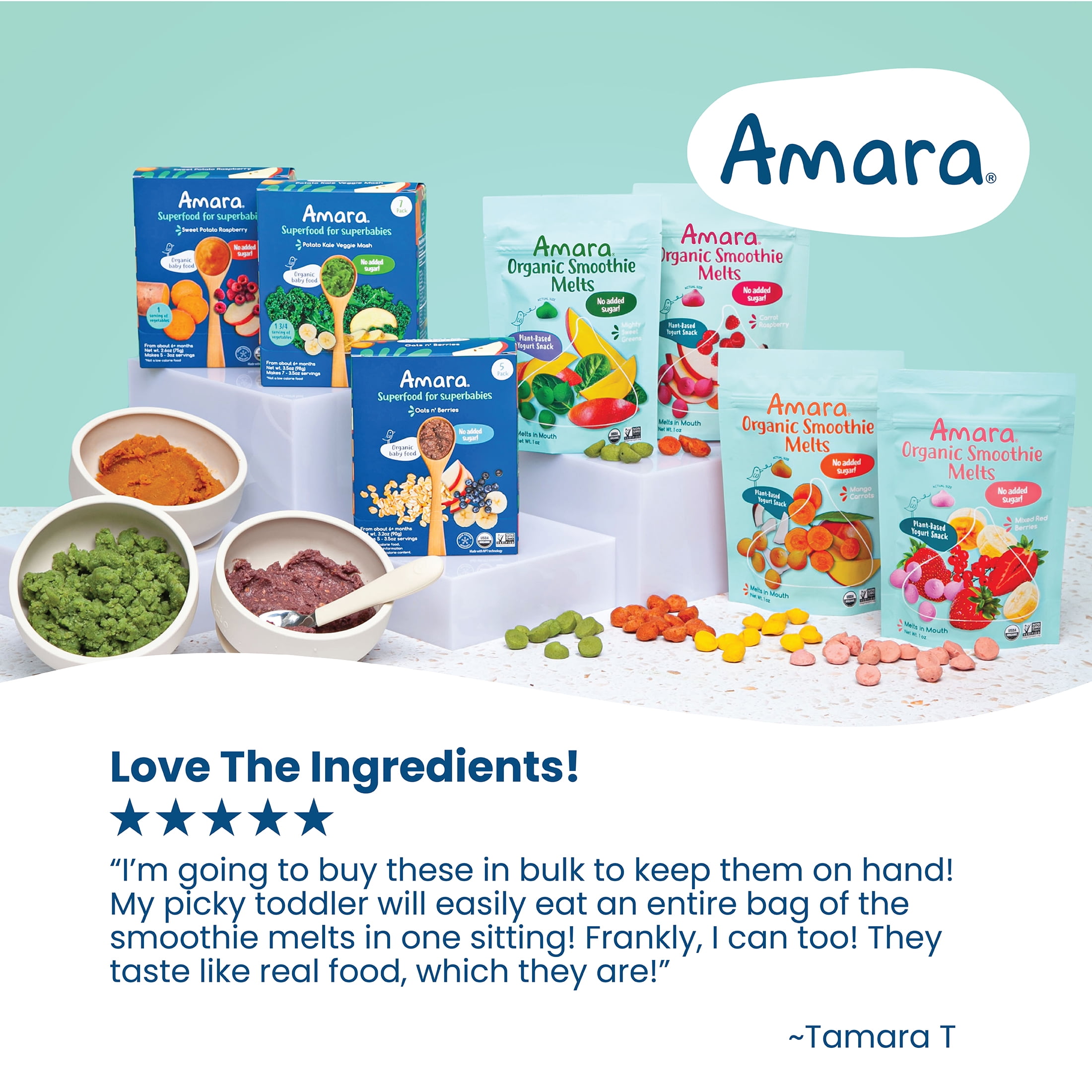 (8 pack) Amara Organic Smoothie Melts, Carrot Raspberry, Baby & Toddler Snack, No Added Sugar, Stage 2, 1 oz Bag
