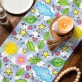 thumbnail image 3 of Children's Day Table Runner 72 Inches, Cartoon Cute Flowers Leaf Blue Plaid Bed Runner Dresser Scarves Tabletop for Indoor Outdoor Parties/Ceremony/Banquet, 16" x 72", 3 of 9
