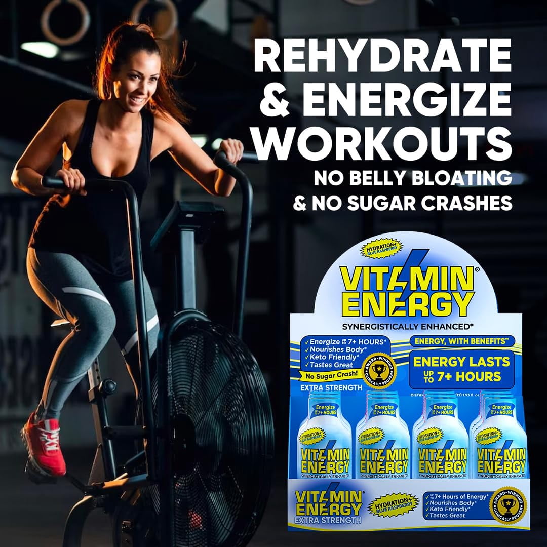 Vitamin Energy Hydration+ Shot, Blue Raspberry, 24 Pack – 260mg Natural Caffeine, Electrolytes & BCAAs, Zero Sugar, 1.93 fl oz