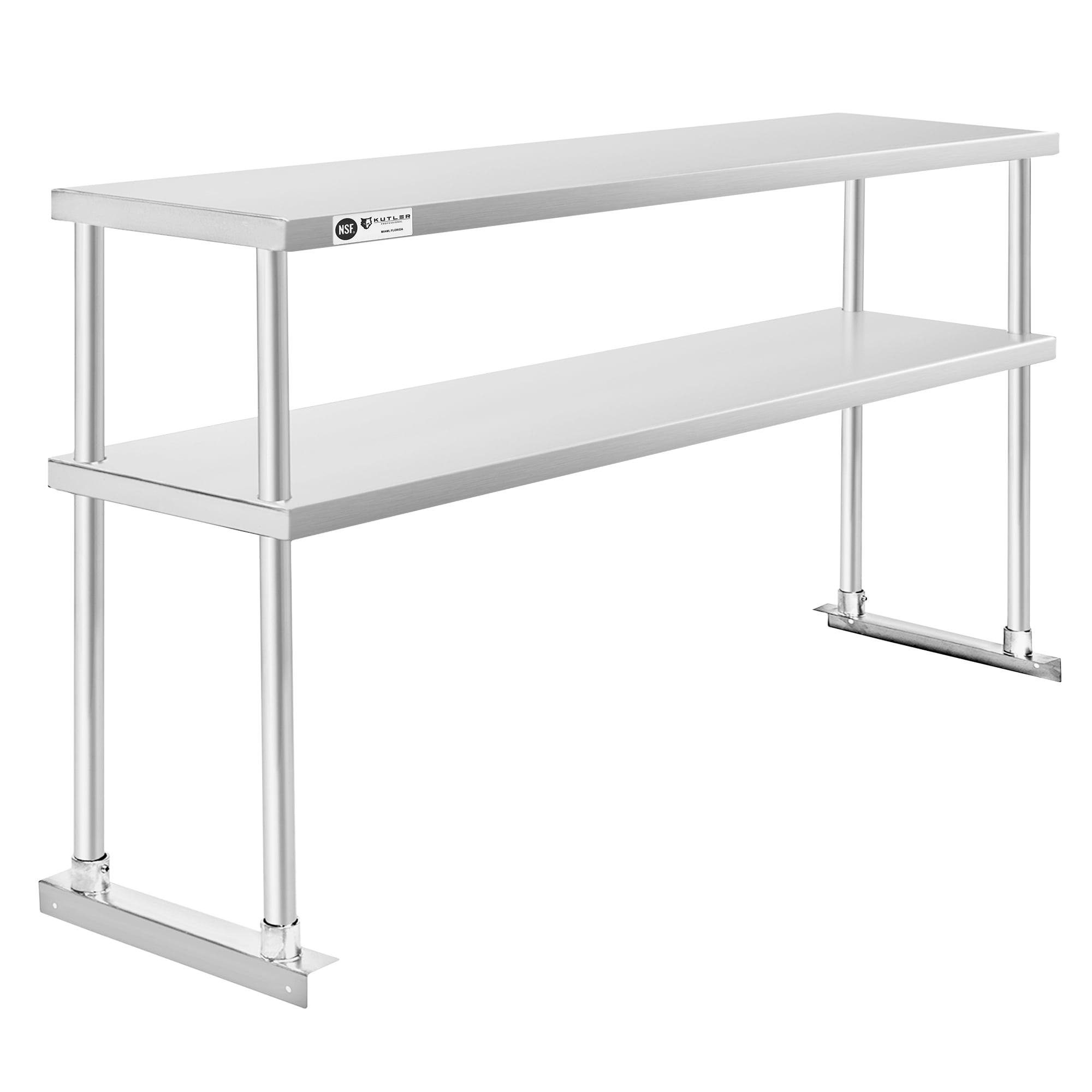 KUTLER Stainless Steel 2-Tier Overshelf 72" x 12", NSF Commercial Double Deck Shelf for Prep and Work Tables for Restaurant, Kitchen, Workshop