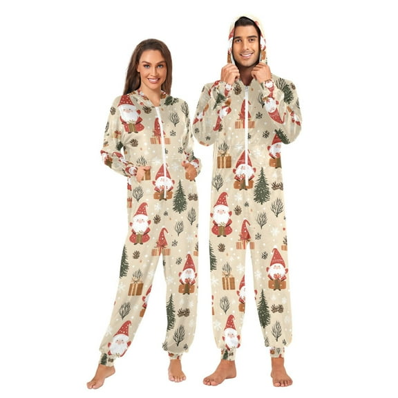 Adult Christmas Onesie Gnome Snowflake Christmas Tree Adult Zipper One-Piece Pajamas Unisex Pajamas with Pockets
