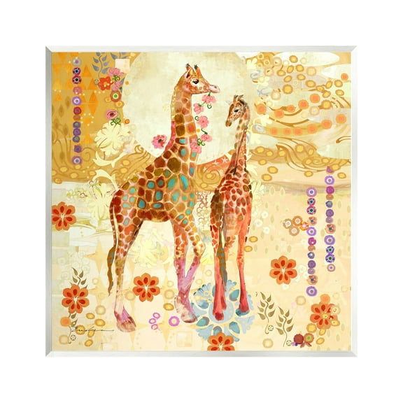 Stupell Industries Floral Patterned Giraffes Animals & Insects Painting Unframed Art Print Wall Art, 12 x 12