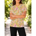 thumbnail image 5 of Women's All-Over Print Watercolor Yellow Pink T-Shirt Short Sleeve Crewneck Casual Summer Tee Tops, 5 of 6