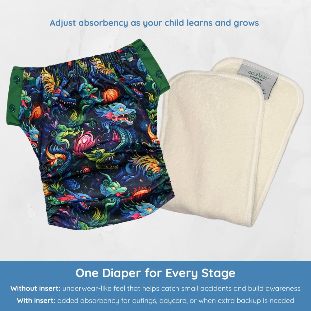 EcoAble Hybrid Cloth Diaper: Potty Training, Swim, Special Needs, PUL (Sz 3, Bang Boom Comic)
