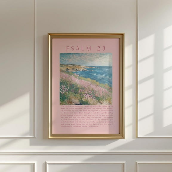 Psalm 23, Christian Wall Art, Coastal Granddaughter Bible Verse Poster, Pink Wall Art, Scripture Christian Art Gift Coastal Wall Art Wall Art, Modern Wall Decor, 8x12 UNFRAMED
