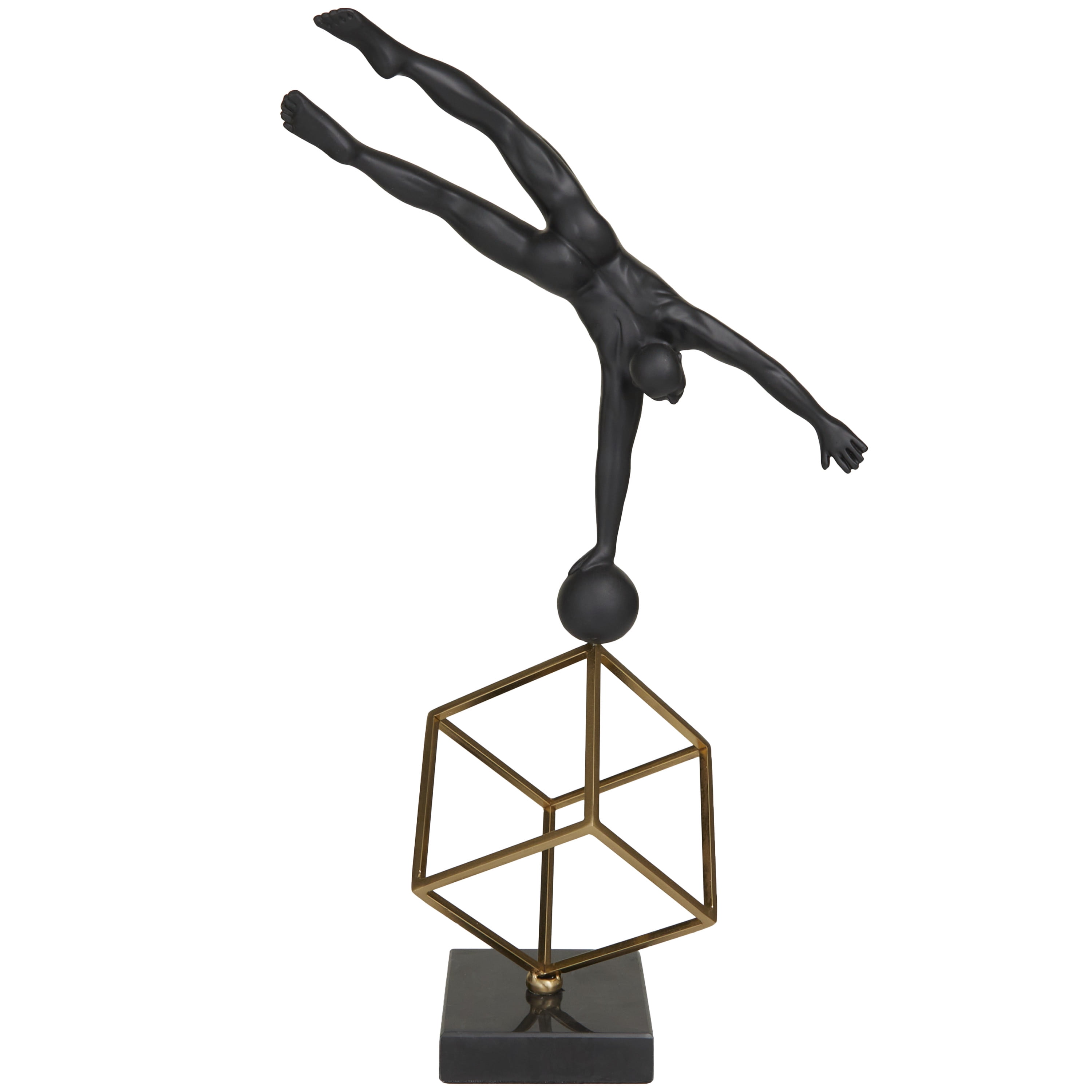 11" x 17" Black Marble Gymnast Sculpture with Gold Cube Base, by DecMode