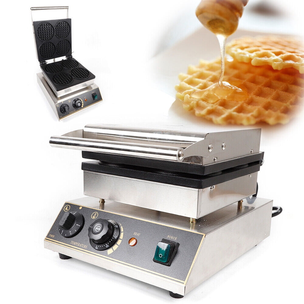 1750W Commercial Nonstick Waffle Baker Maker 4 Hole Round Mini Pancake Machine Stainless Steel