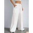 thumbnail image 6 of Women Wide Leg Linen Pants, High Waisted Summer Casual Cotton Linen Palazzo Pants with Pockets White XL, 6 of 9