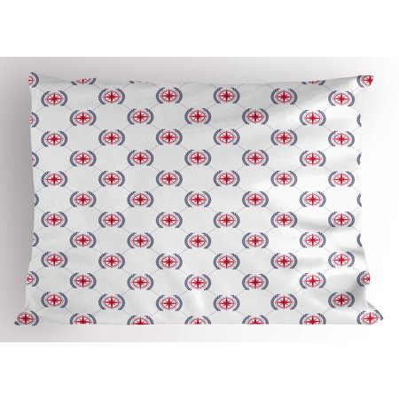 Dark Coral Lined Crystal Compass Pillow Sham Diagonal Lines Diamond Pattern with Windrose and Laurel Wreath Nautical, Decorative Standard Size Printed Pillowcase, 26 X 20 Inches, Dark Blue Dark Coral, by Ambesonne ()