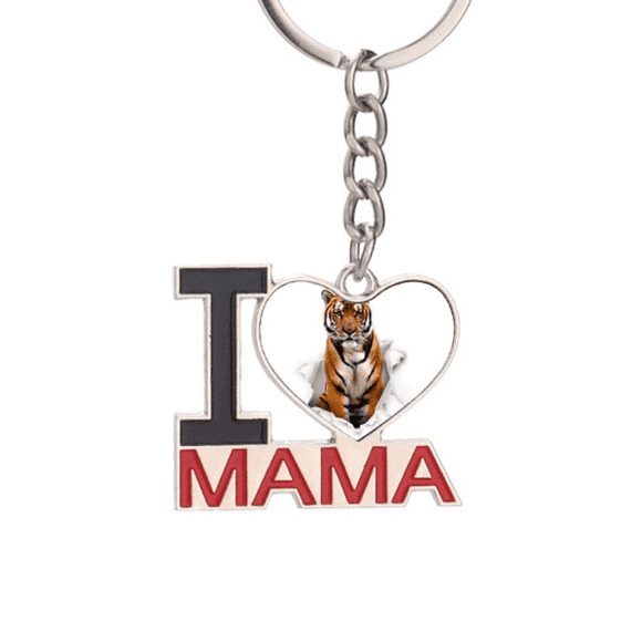 Animal Paper Breaks Shock Tigers Keychain Metal Keyring Holder Love MAMA Mother