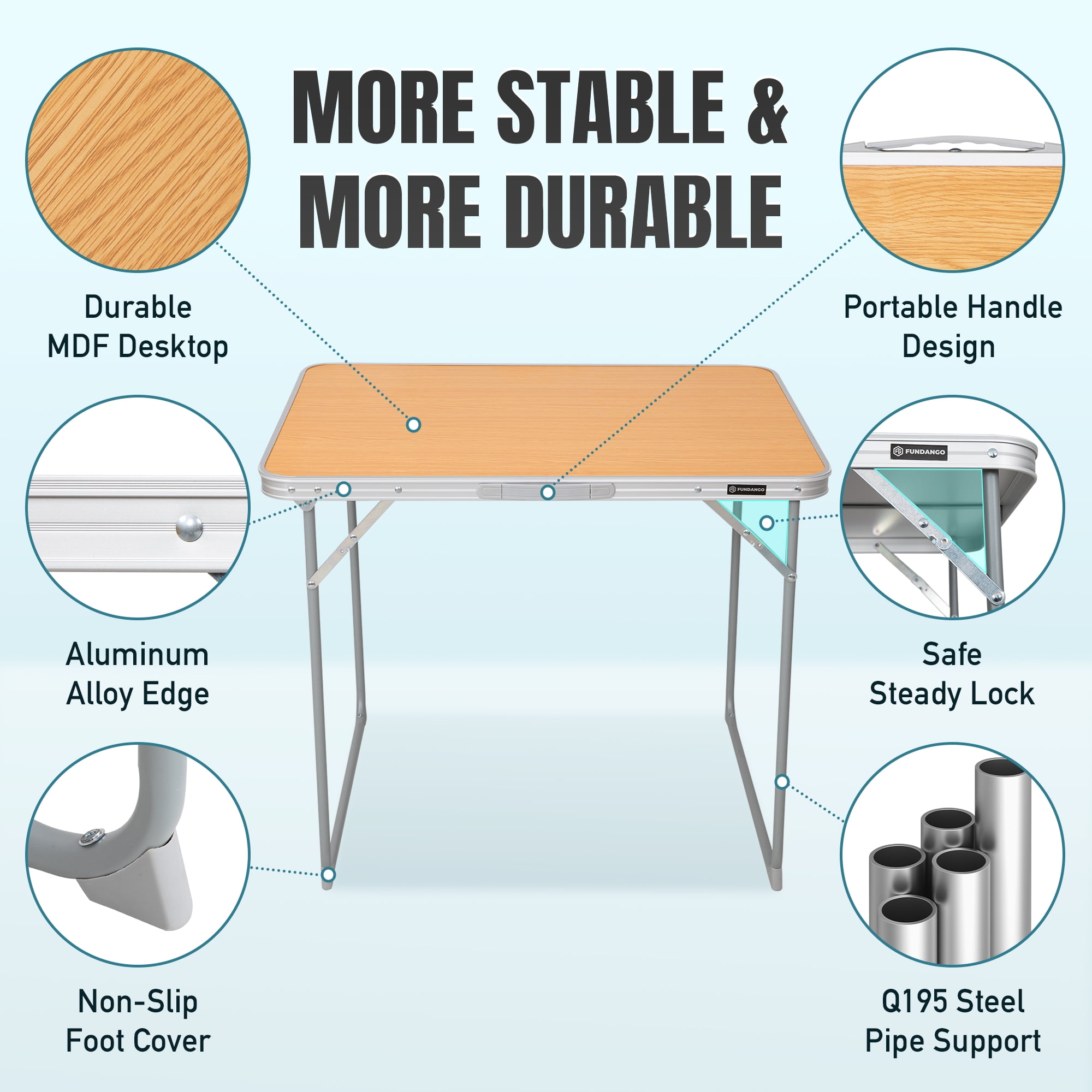 FUNDANGO Yellow Camping Folded Card Table 2.4ft Small Folding Card Table 7.5lbs Ultra Lightweight Portable Card Table for Travel Camping, Outdoor Folding Table, 31.5"*23.6"*26.8", Yellow