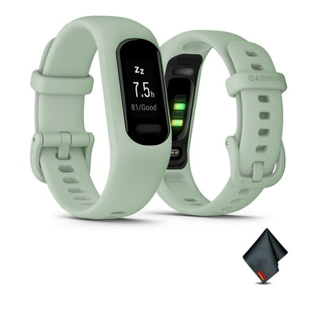 Garmin vívosmart 5, Fitness Tracker, Long-Lasting Battery, Simple Design, Cool Mint Bundle With Microfiber Cleaning Cloth