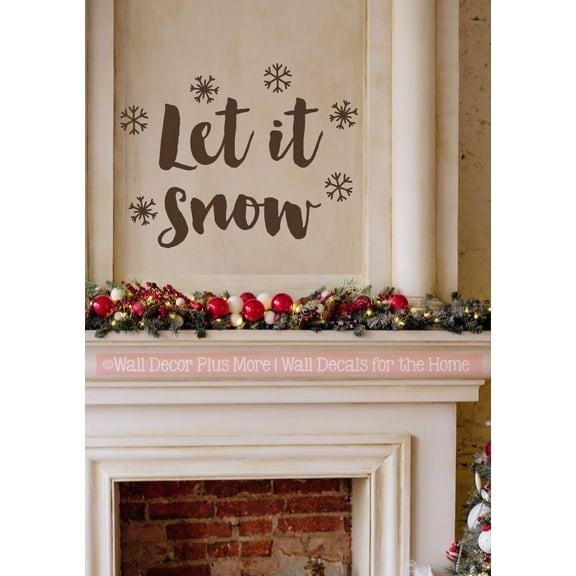 Let It Snow Snowflakes Winter Quote Decals for Walls - Holiday Vinyl Wall Art - Inspirational Vinyl Decals - Christmas Quotes Wall Decor for Kitchen Living Room Office - 23x18- Inch, Chocolate Brown