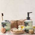 thumbnail image 4 of Ambesonne Caribbean Soap Dispenser & Toothbrush Holder Set, Palm Tree Rocky Shore, 2 Pcs, Almond Green Pale Yellow, 4 of 6