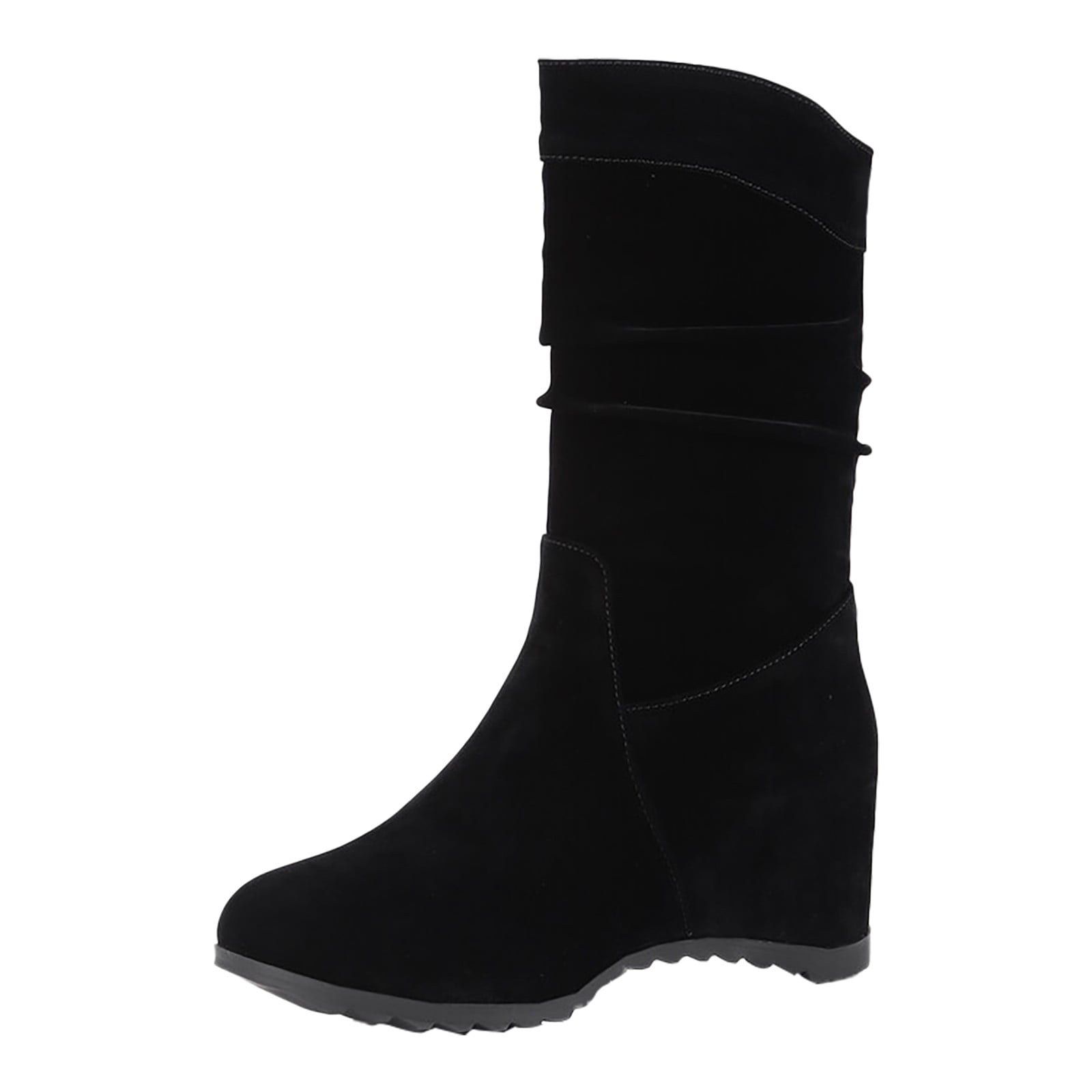 Black wedge calf length boots 2025