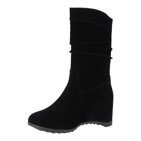 

Cowboy Boots for Women 2024 Fall Winter Women s Boots With Elevated Wedge Heels Flat Bottom Comfortable Mid Length Boots Stacked Folded Boots Riding Boots for Women Ladies Fahion Dress Tall Boots