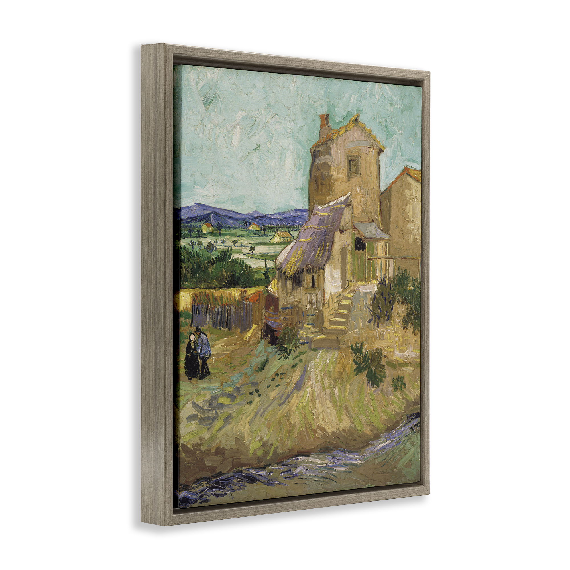 Stupell Industries Van Gogh Old Mill Landscape Landscape & Nature Painting Brown Floater Framed Canvas Art Print Wall Art, 25 x 31