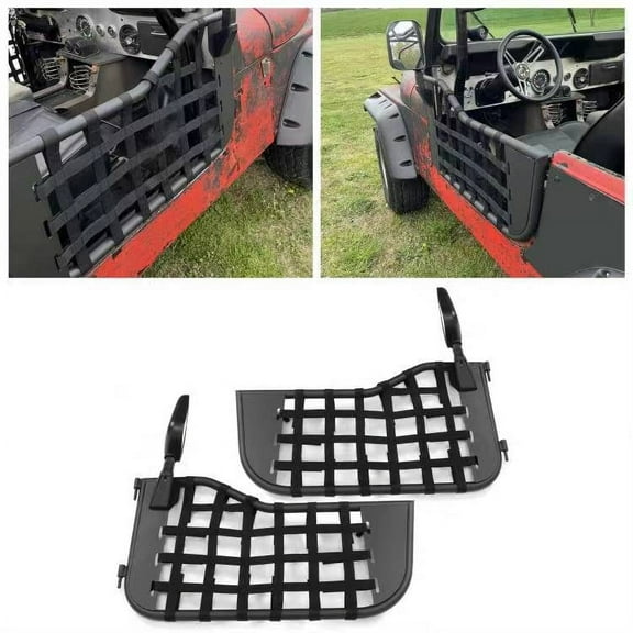 Kojem Pair Tubular Door for 1976-1995 Jeep Wrangler YJ/CJ7 w/Side Mirror Steel Black