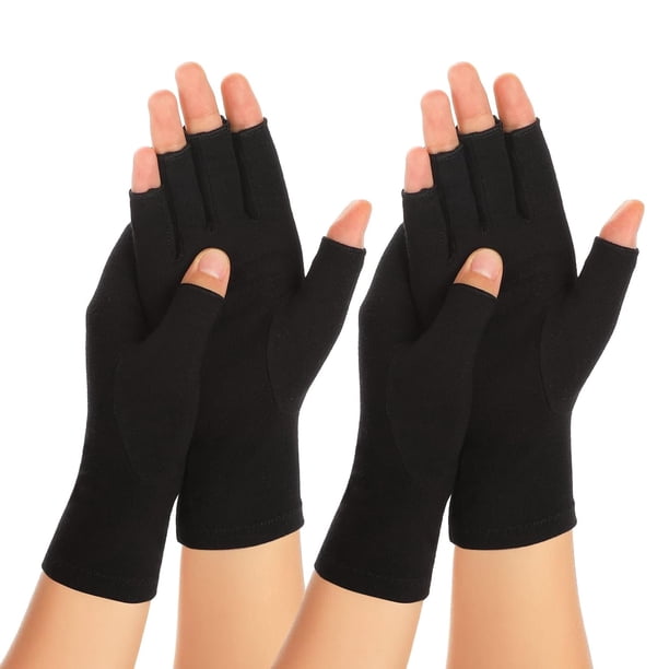 2 pares de guantes de compresión para artritis para hombres y mujeres, alivian el dolor del túnel carpiano, guantes sin dedos para escribir y trabajar a diario.