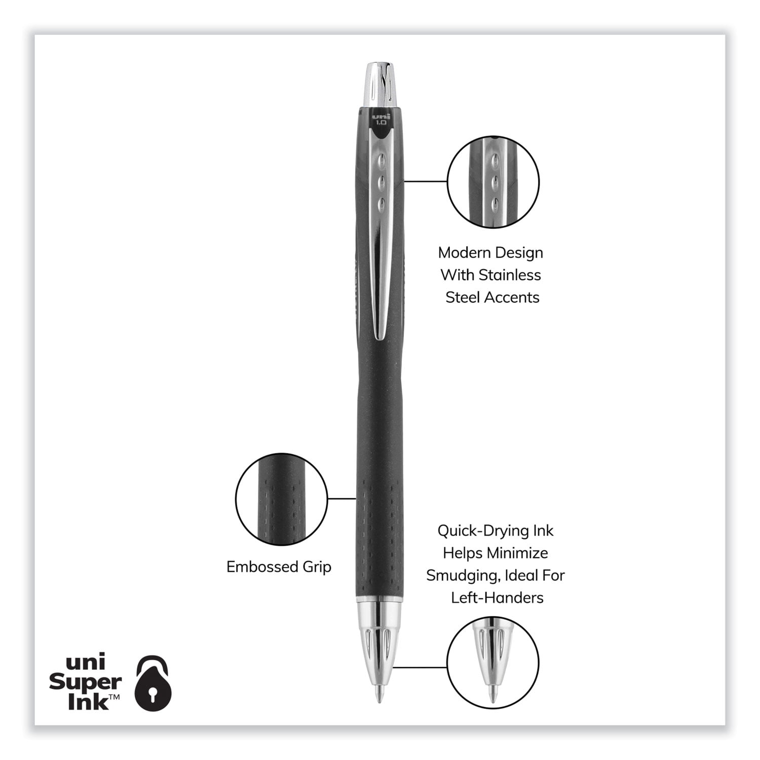 Jetstream Retractable Hybrid Gel Pen, Bold 1 mm, Black Ink, Black/Silver Barrel
