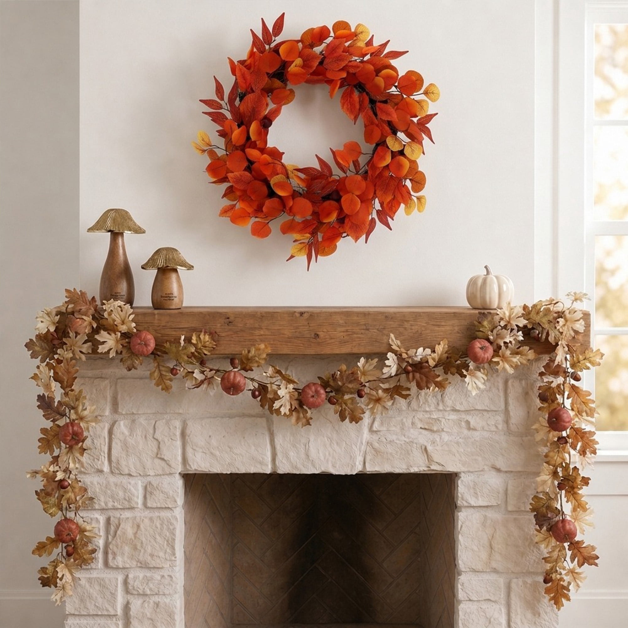 Eucalyptus Leaves Wreath, Orange and Yellow, 24", Fall by Way To Celebrate