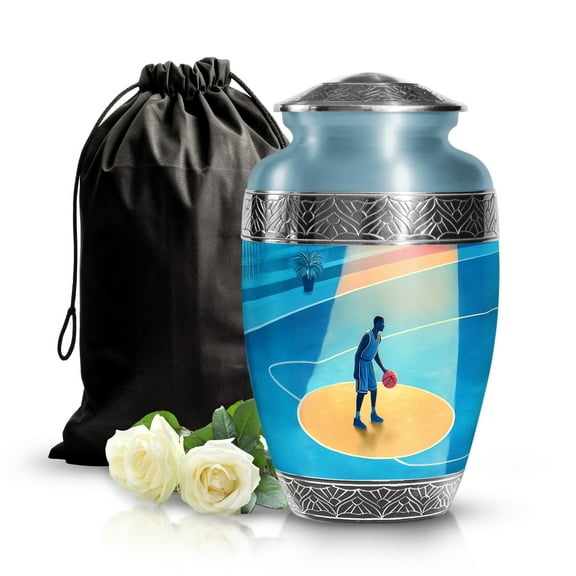 SABURIAL Basketball Urn - Unique Cremation Urns For Human Ashes - Large Handmade Tribute Urn For Adult Ash - Lovely Burial Urns - 10 Inch Large With Velvet Bag