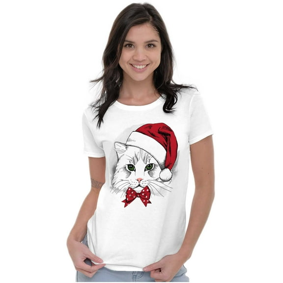 Cute Santa Kitty Merry Christmas Womens Fitted Plus Size Graphic Tee Brisco Brands 2X