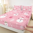 thumbnail image 3 of Feelyou Winter Pink Snowman Twin Sheet Sets, Merry Christmas Twin Fitted Sheet, Western Festival Holiday Flat Sheet, Breathable Home Decor, 3pcs, 3 of 7
