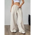 thumbnail image 5 of Women Drawstring Striped Pants Loose Wide Leg Trousers Comfy Lounge Pants with Pockets Color S, 5 of 9