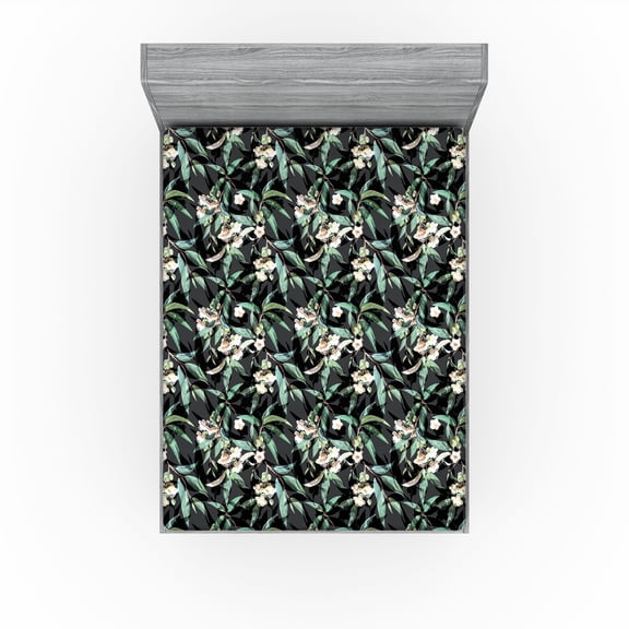 Ambesonne Tropical Leaves Fitted Sheet, Dreamy Woods Leafy, King Size, Peacock Green Sea Green