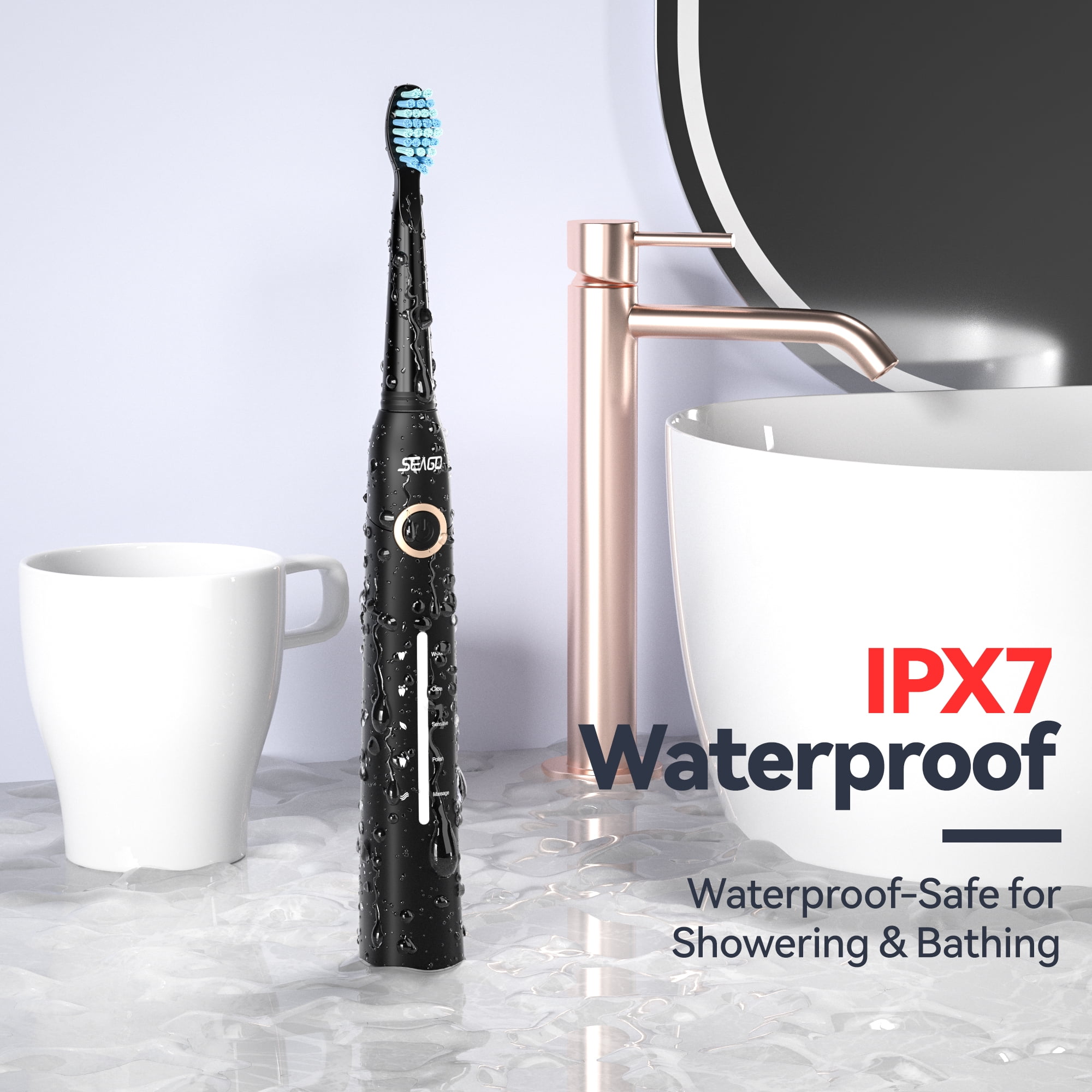Seago Sonic Electric Toothbrush For Adult, 8 Brush Heads, 1 USB charging cable,4000VPM, Black SG958