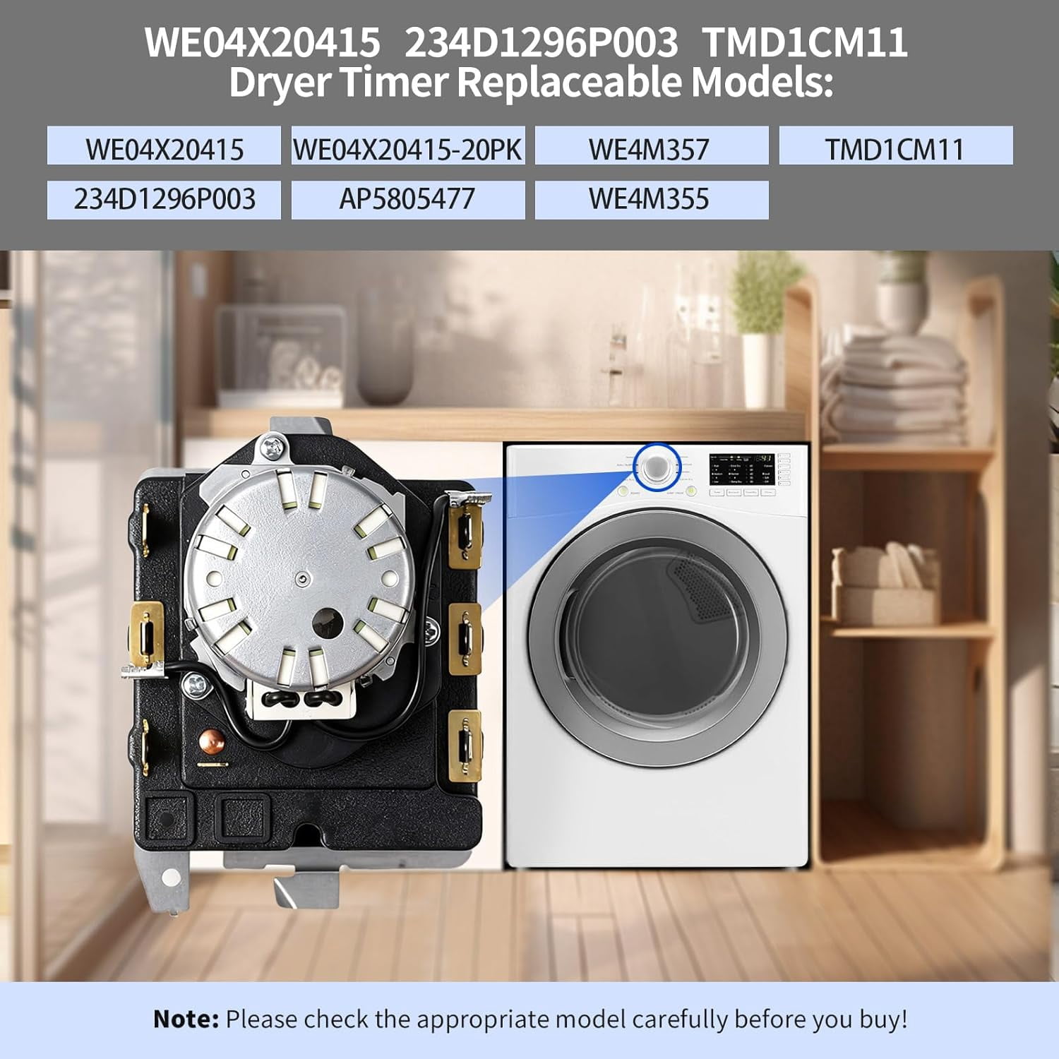WE04X20415 D1CM11 234D1296P003 Dryer Timer, Compatible with GE/Hotpoint DBXR463GG7WW GTDP300GM1WS HTDX100GD6WW HTDX100GM8WW HTDX100GD4WW DHDSR46GG1WW DHDSR46GG7WW etc Models, 1-Year Warranty, OEM