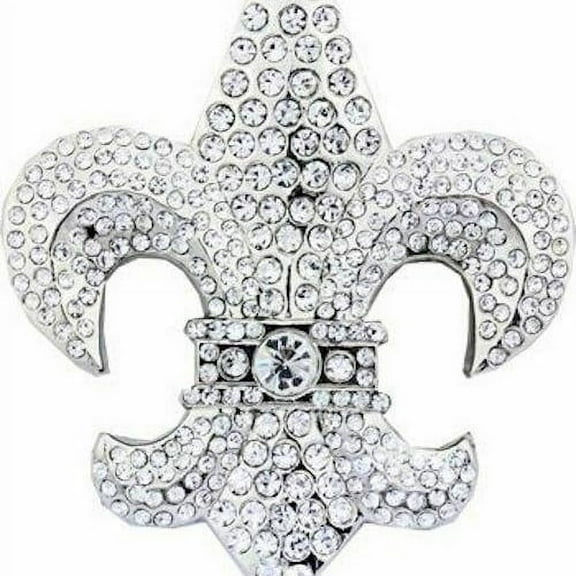 Silver Chrome finish FLEUR DE LIS metal Belt Buckle w/ RHINESTONES French Flower - New with box/tags