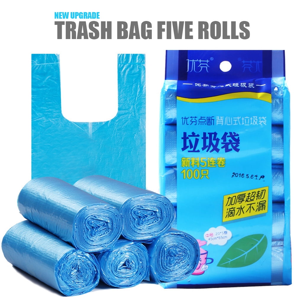 5 Rolls 100PC Trash Bags Durable Disposable Plastic Household Kitchen