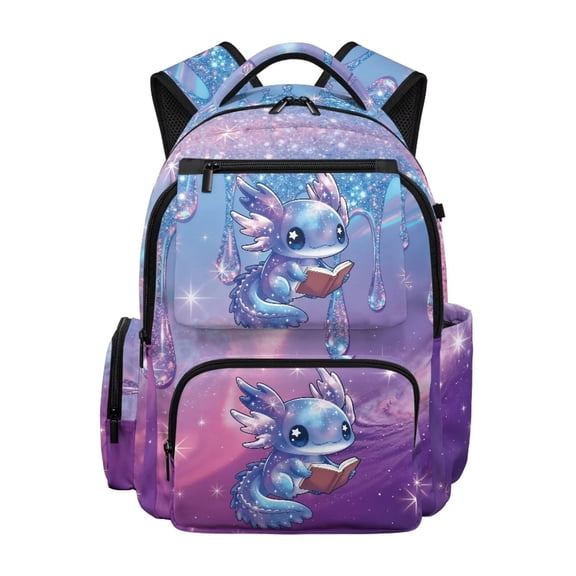 Aplkyhs Backpack for Kids 9-12 School Bag Lightweight Durable Bookbag for Daily School Travel Cute Galaxy Axolotl