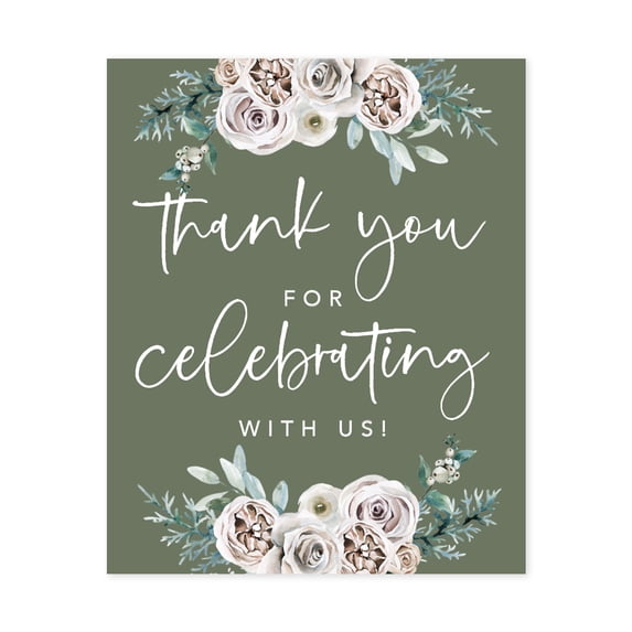 Koyal Wholesale Sage Green|Cream Floral Blossoms Wedding, Wine Bottle Label, Thanks for Celebrating with Us, 20-Pk