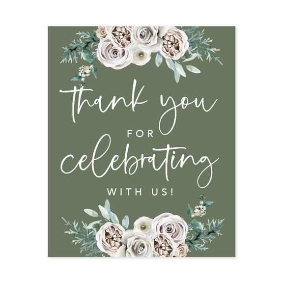 Koyal Wholesale Sage Green|Cream Floral Blossoms Wedding, Wine Bottle Label, Thanks for Celebrating with Us, 20-Pk