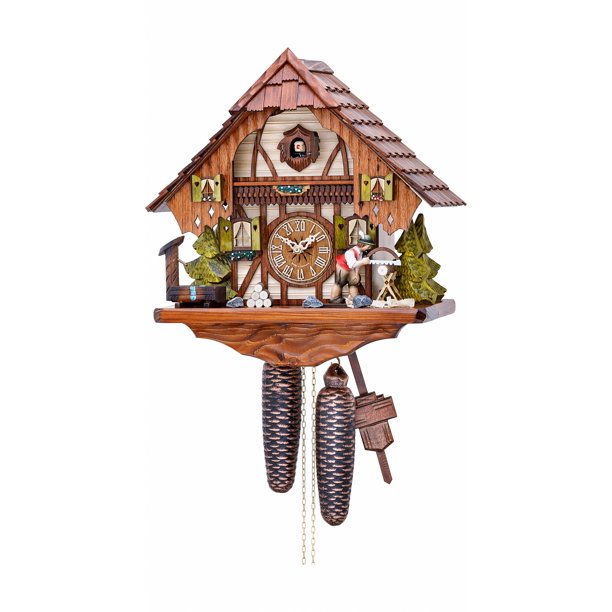 Cuckoo Clock Black Forest house with moving wood chopper
