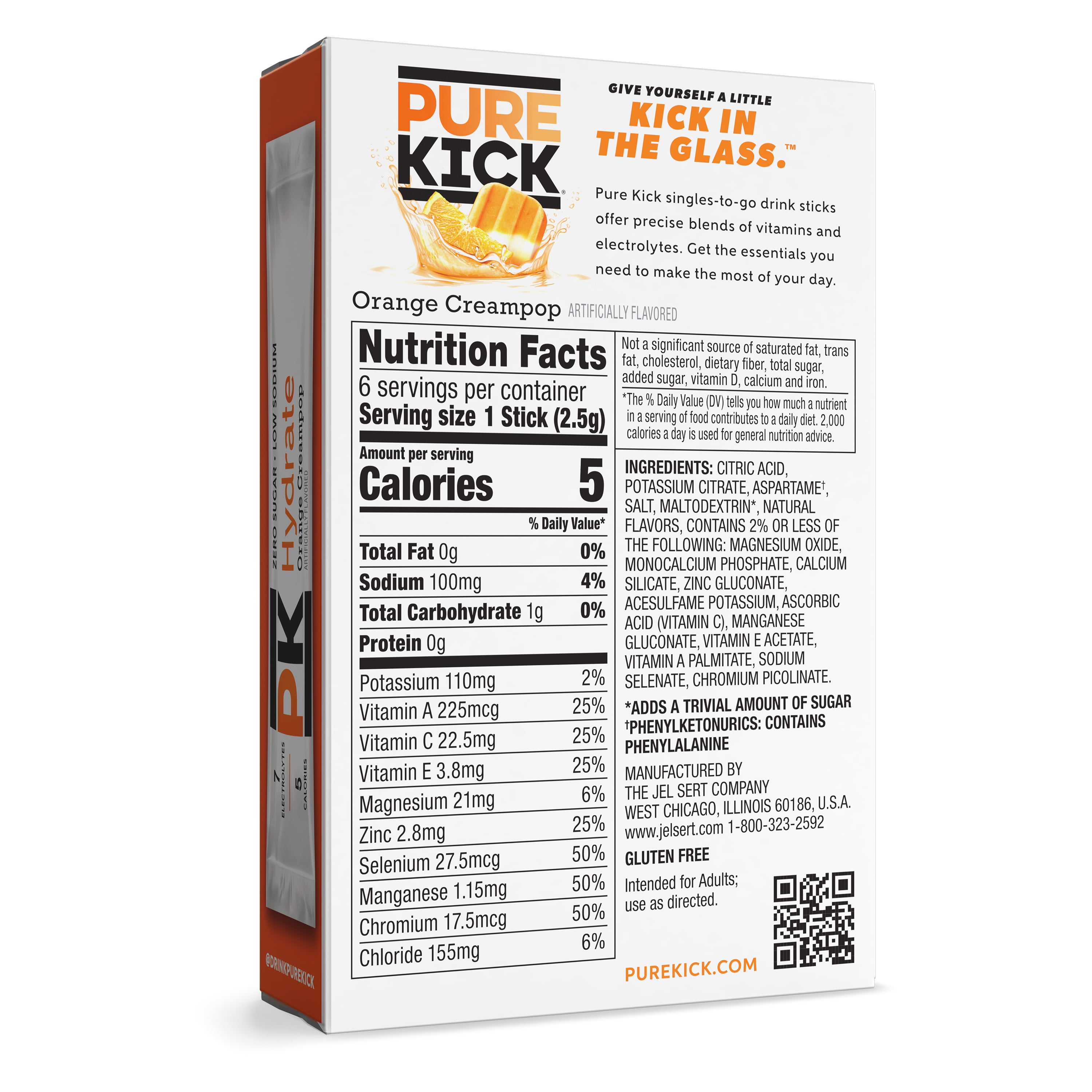 (6 pack) Pure Kick Orange Creampop, Hydration Electrolyte Powdered Drink Mix, 6 Count Packets