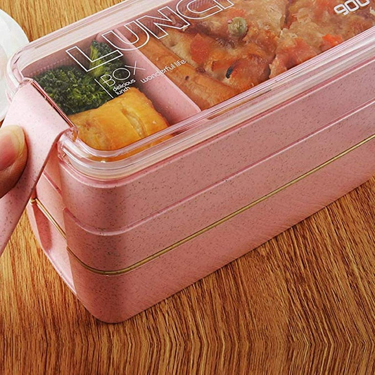 1pc Three-layer Square Lunch Box For Outdoor Salad Storage, Wheat Straw  Plastic Container With Cutlery, High Aesthetic Value For Vegetarian,  Suitable For Students, Office Workers