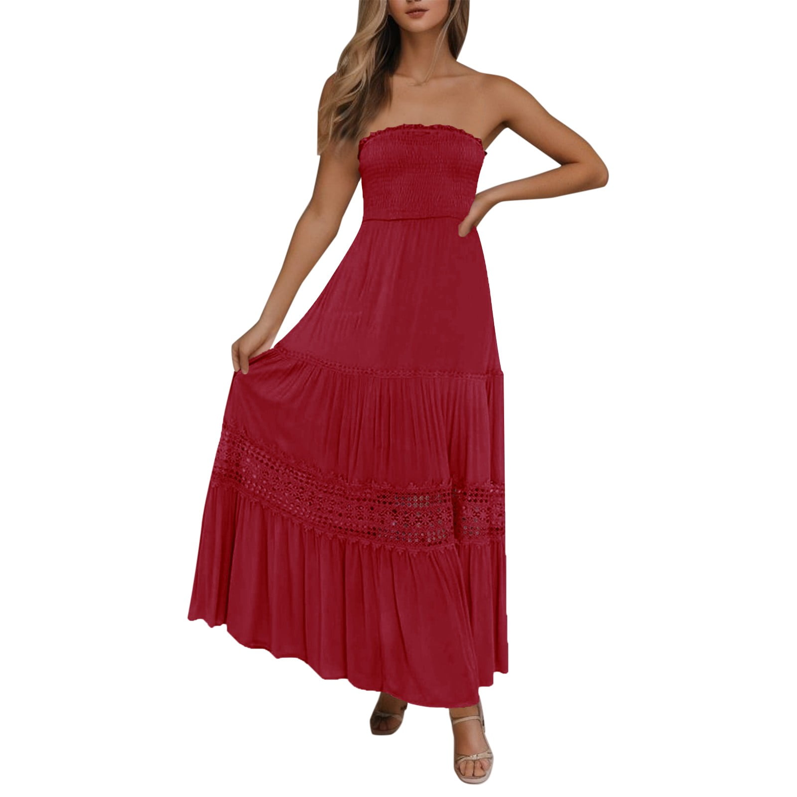 Kcodviy Womens Bohemian Strapless off Petite Summer Dresses for