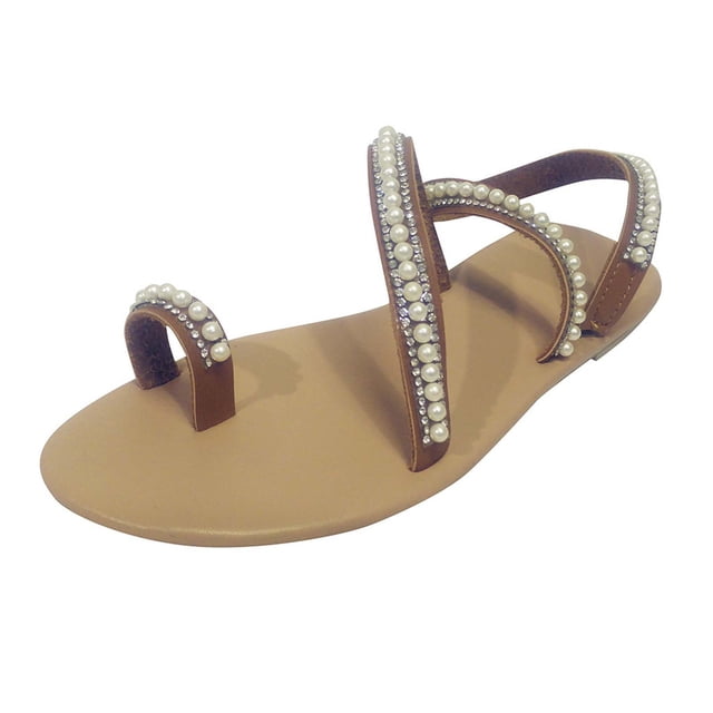 Amzcrzy Zapatos de mujer,Zapatos de mujer,Zapatillas de mujer, Sandalias romanas planas con cuentas y punta abierta para mujer, transpirables, cómodas y para la playa. Sandalias Mujer Zapatillas De C