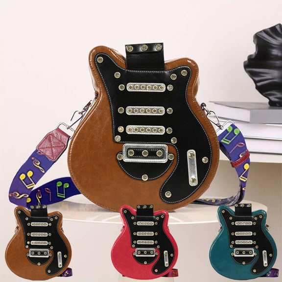 Leodye 1pcs Men and Women Guitar Shaped Crossbody Shoulder Bag Unique Novelty Guitar Purse- 12.2x11x3.1in