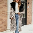 thumbnail image 4 of Jsaierl Womens Leopard Print Fleece Coat 2024 Trendy Faux Fur Long Cardigan Fall Winter Fashion Fuzzy Jacket Casual Outwear, 4 of 7