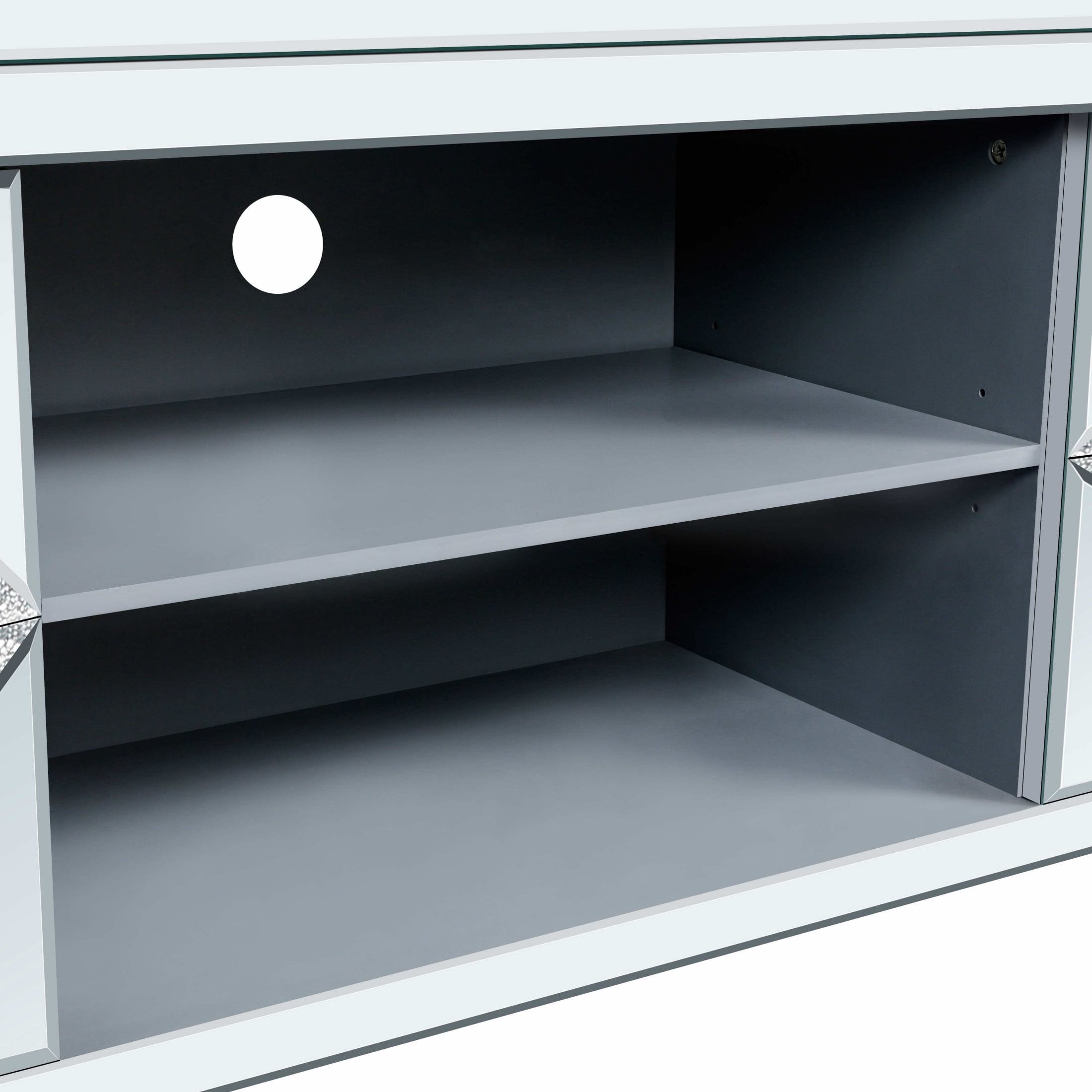 Atumcto Modern Mirrored TV Stand for 65in TV - Diamond Mirror Doors Media Console, Adjustable Storage, Wood Entertainment Center for Living Room, Silver