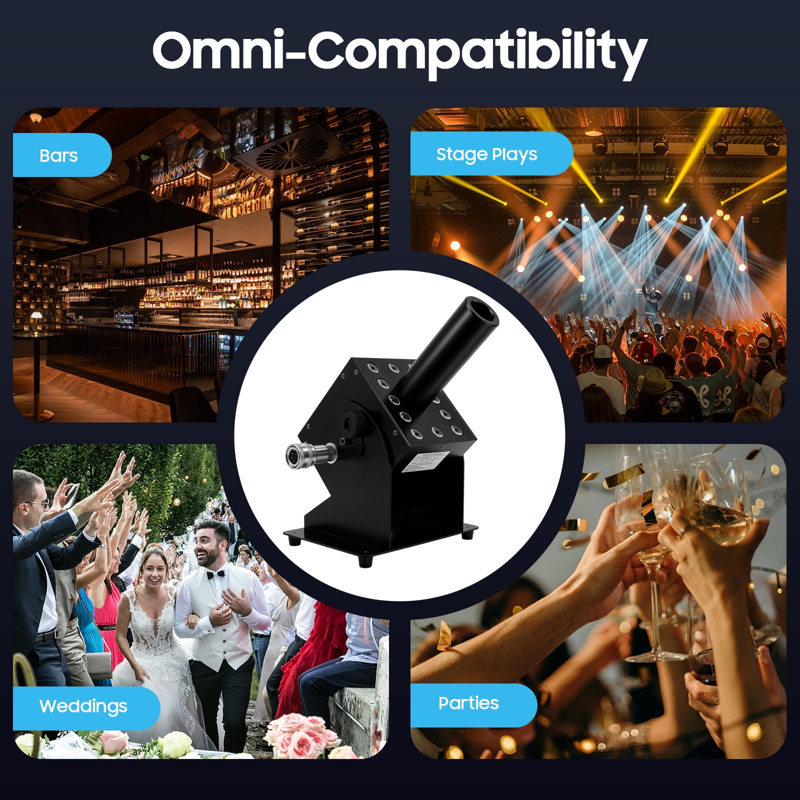 LED CO2 Jet Machine, 250W 6 Channels Angle Adjustable Smoke Machine Fogger Smoke Cannon Portable DJ Air Fog Machine with DMX Control for Bars Stage Plays Live Performances