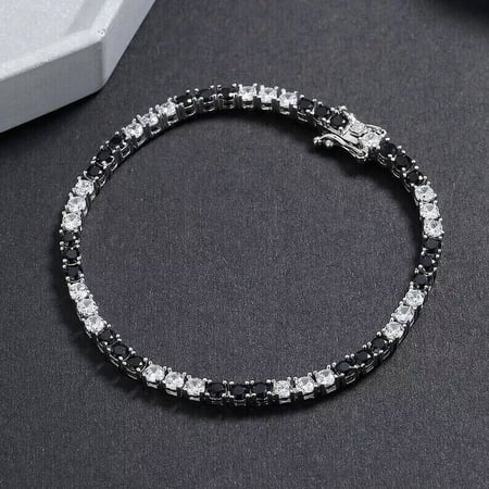 8Ct Round Simulated Black Diamond Women's Tennis Bracelet, 14K White Gold Plated - Elegant Jewelry