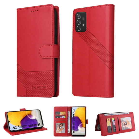 Wallet Case for Galaxy A72 Credit Card Holder, [Shockproof Interior Case] Premium PU Leather With Strap Kickstand Magnetic Closure Flip Folding Cover for Samsung Galaxy A72 5G/4G,
Red