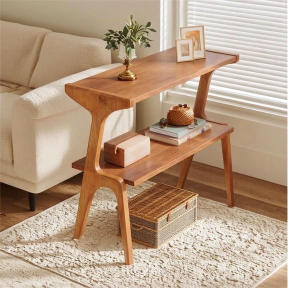 Fnova End Table Narrow Side Tables Modern Wooden Sofa Table with Storage Shelf, Farmhouse Bedside Table, Easy Assembly, Corner Table, Drink Table for Living Room, Bedroom, Nightstand
