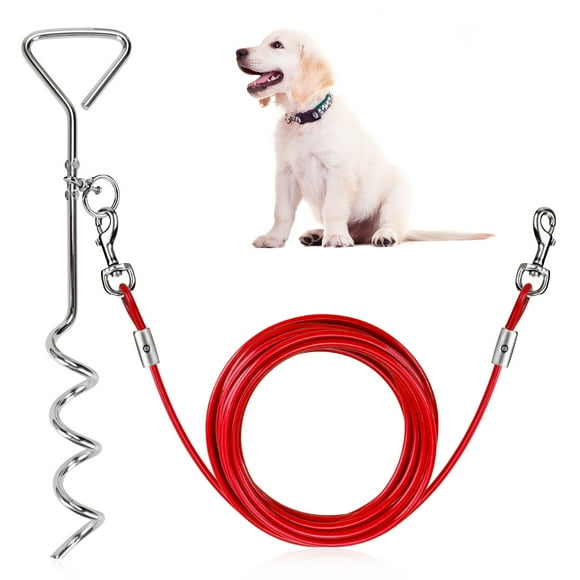 Number-one Dog Tie Out Cable and Stake, 16ft Wire Rope for Dogs & 16" Heavy Duty Anti Rust Spiral Stake, Outdoor Yard Camping Tether with Ground Stake for Medium to Large Dogs Up to 125lbs